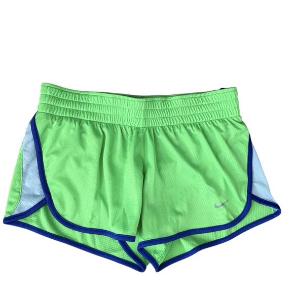 Nike Dri-FIT Women's Running Shorts M Medium Green Blue Trim Lined Inner Pocket - Picture 2 of 12